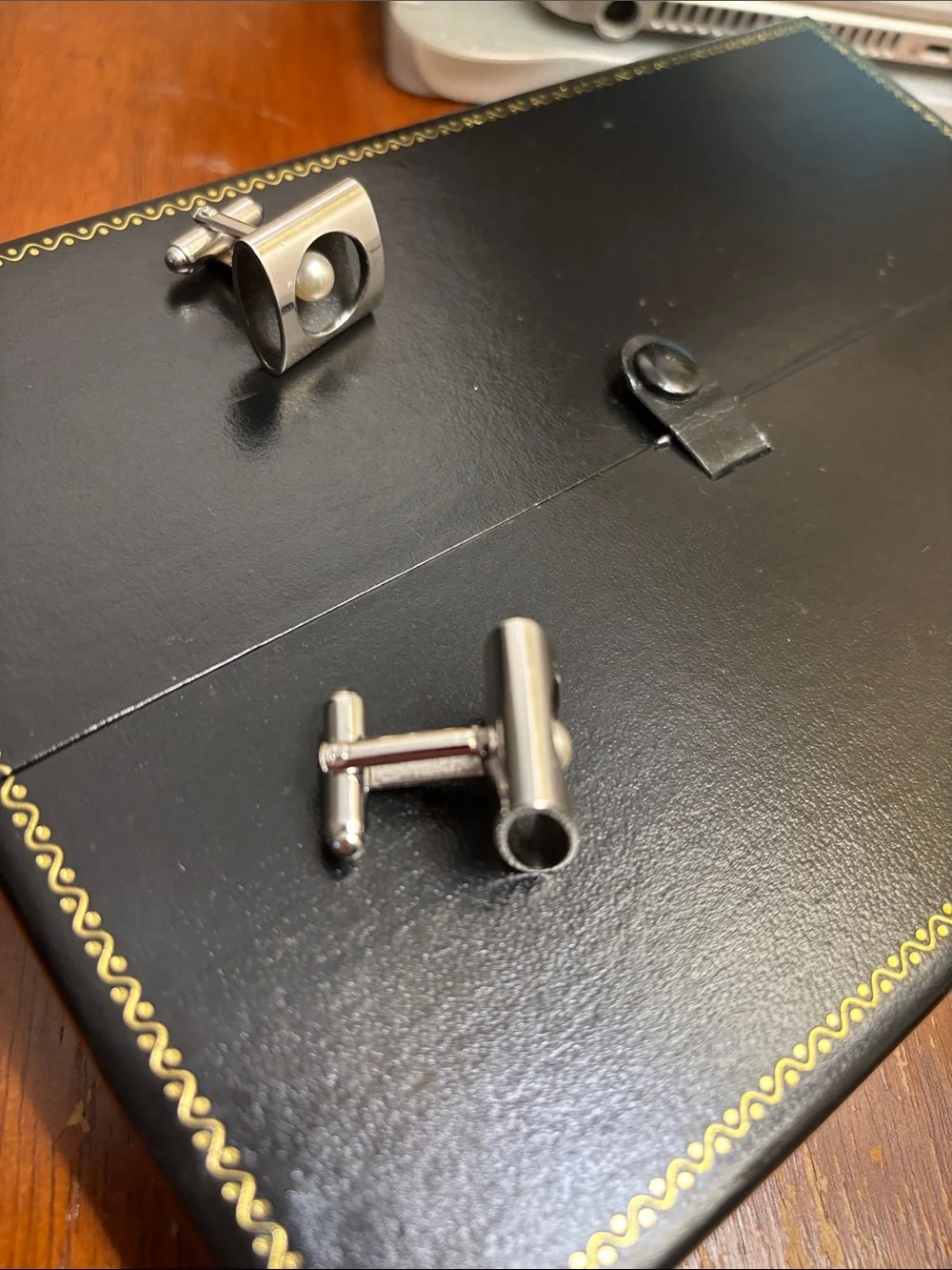 Silver Tone Square Cufflinks with Pearl Accent